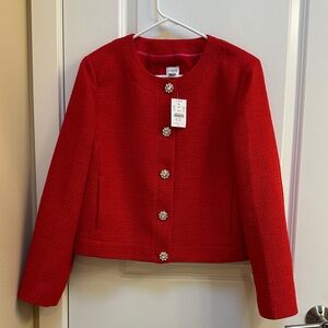 J. Crew Vibrant Red Valentines or Winter Jacket Crystal Accents Size 12 Petite
